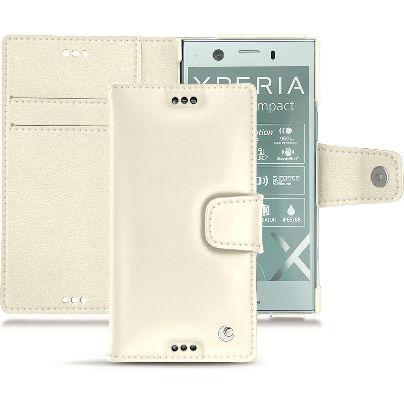 Noreve Lederschutzhülle Wallet (Sony Xperia XZ1 Compact), Smartphone Hülle, Weiss
