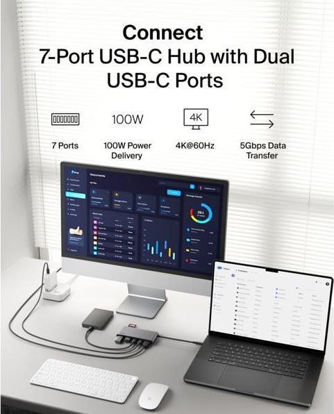 Immagine prodotto Belkin Connect 7-In-1 USB-C Hub Mit Dual USB-C Ports Silber (USB-C, 7 porte)