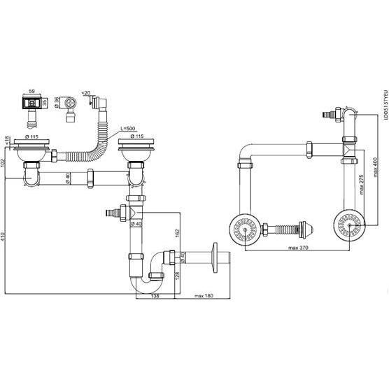 Thumbnail - Ani Plast, Siphon, DOUBLE SINK SIPHON+FLANGE 3 1/2IN LD0515