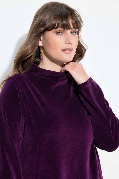 Produktbild Ulla Popken Samt-Sweatshirt, A-Linie, Stehkragen, Langarm (42)