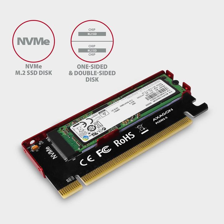 Actual product image Axagon PCEM2-S - PCIe - M.2 - Low Profile - PCIe 3.0 - Black - Red - PC