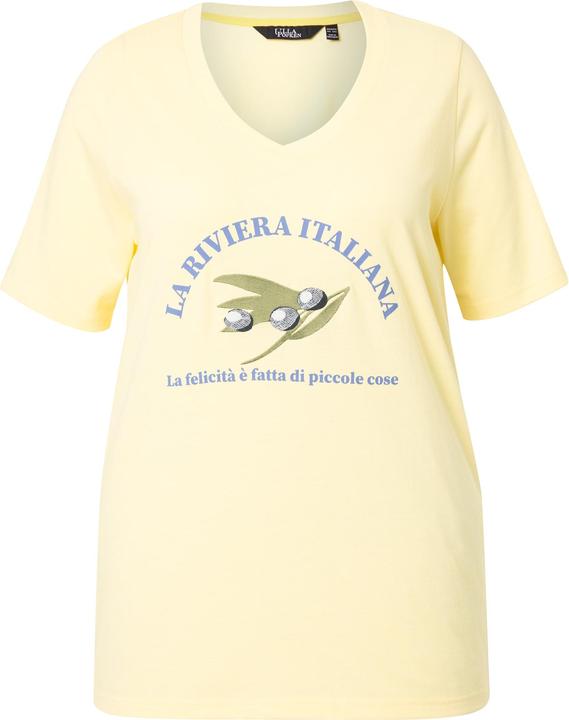 Immagine prodotto Ulla Popken T-shirt dal taglio svasato con ricami, scollo a V e mezze maniche (58)
