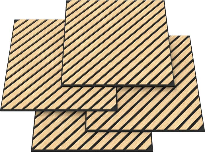 Produktbild neu.holz Akustik-Wandpaneel 4er Set Vang diagonal 1,44 m² Eichenoptik, hell ()