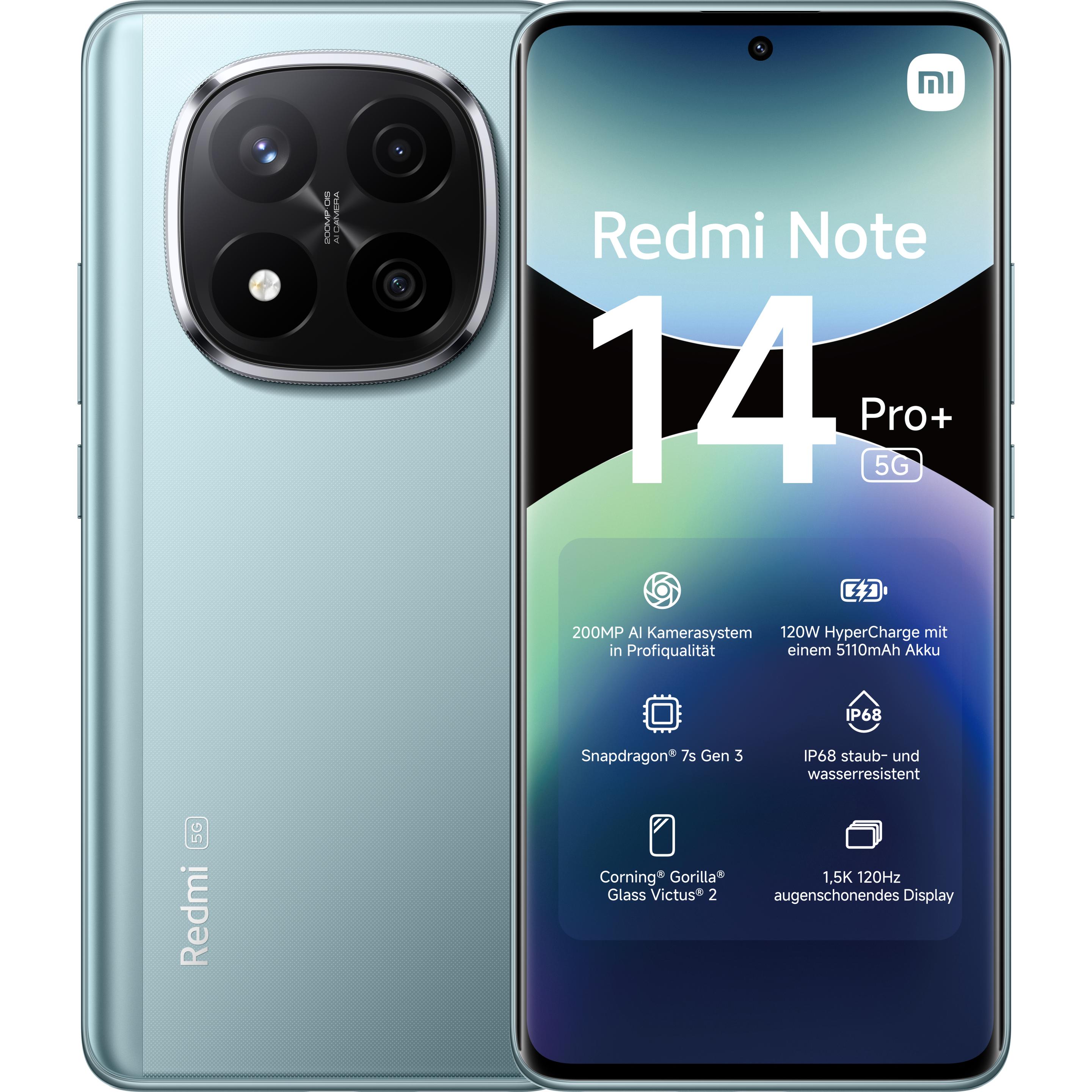 Xiaomi Redmi Note 14 Pro+ (256 GB, Frost Blue, 6.67", Dual SIM, 5G), Smartphone, Blau