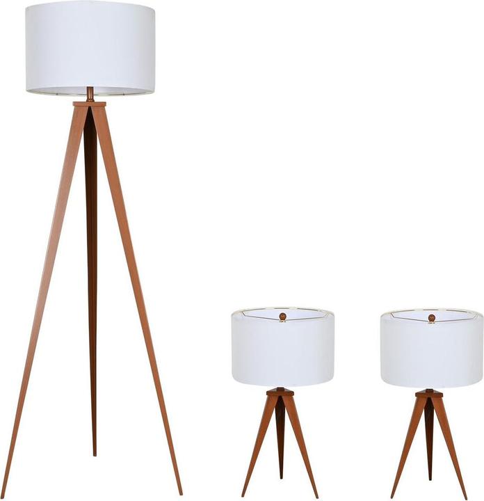 Image du produit Esprit Floor Lamp Home Brown Wood Metal Aluminium 40 x 40 x 153 cm (3 Pieces)