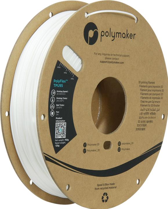 Actual product image Polymaker PolyFlex TPU95 V2 - White - 1.75mm (TPU, 1.75 mm, 750 g, White)