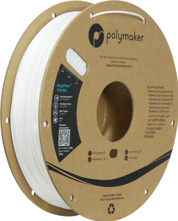 Actual product image Polymaker PolyFlex TPU95 V2 - White - 1.75mm (TPU, 1.75 mm, 750 g, White)