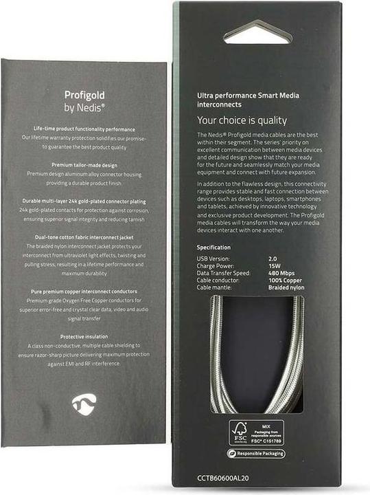 Image du produit Nedis Câble USB - USB 2.0 - A mâle - Type-C ™ - 480 Mbps - 10 W - plaqué or - 2 m - rond - Geflo (2 m, USB 2.0, 15 W)