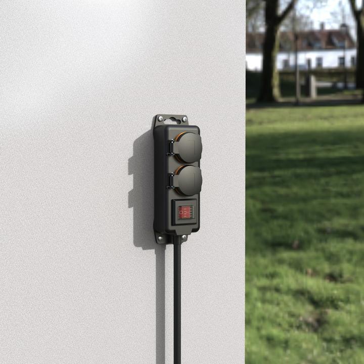 Produktbild Hama Steckdosenleiste, 2-fach, für aussen IP44, Schalter, Wandmontage, 2 m, Schw. (2x, CEE 7/3, 2 m)