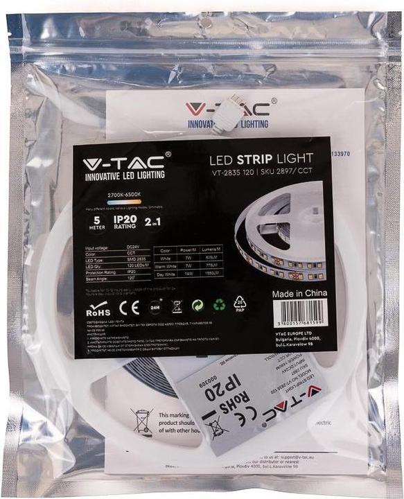 Image du produit V-TAC VT2835 Bande LED SMD2835 120 LED 24V IP20 3 en 1 5m (500 cm, Intérieur)