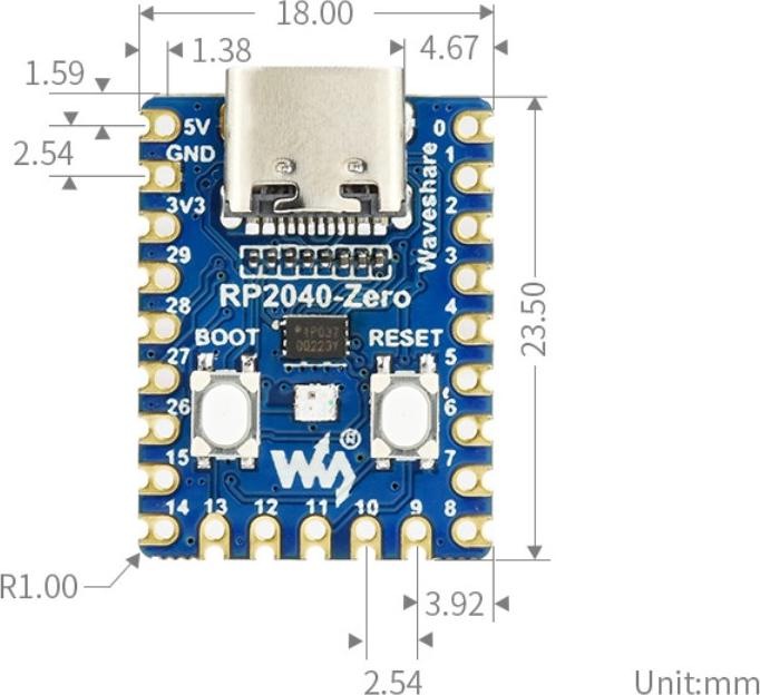 Actual product image WaveShare RP2040-Zero Raspberry Pi Pico based MCU
