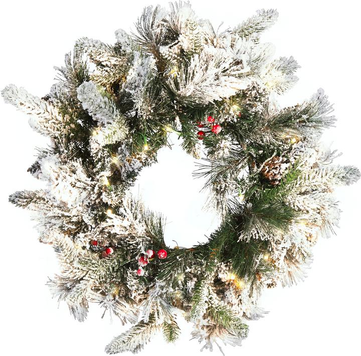 Produktbild Beliani Weihnachtskranz weiss mit LED-Beleuchtung Schnee bedeckt ⌀ 55 cm WHITEHORN