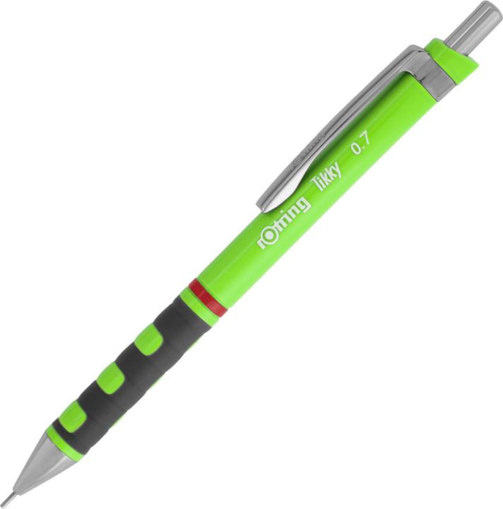 Actual product image Rotring Tikky Neon fine-lead pencil, 0.7 mm, green chrome-plated, rigid tubular tip, rubberised, waved (0.70 mm, HB, 1 x)