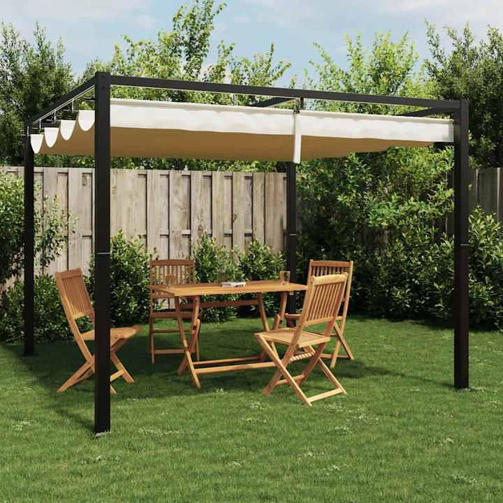 Produktbild vidaXL Gartenpavillon mit Ausziehbarem Dach Creme 3x3 m Stahl Pavillon (295.50 cm, 295.50 cm)