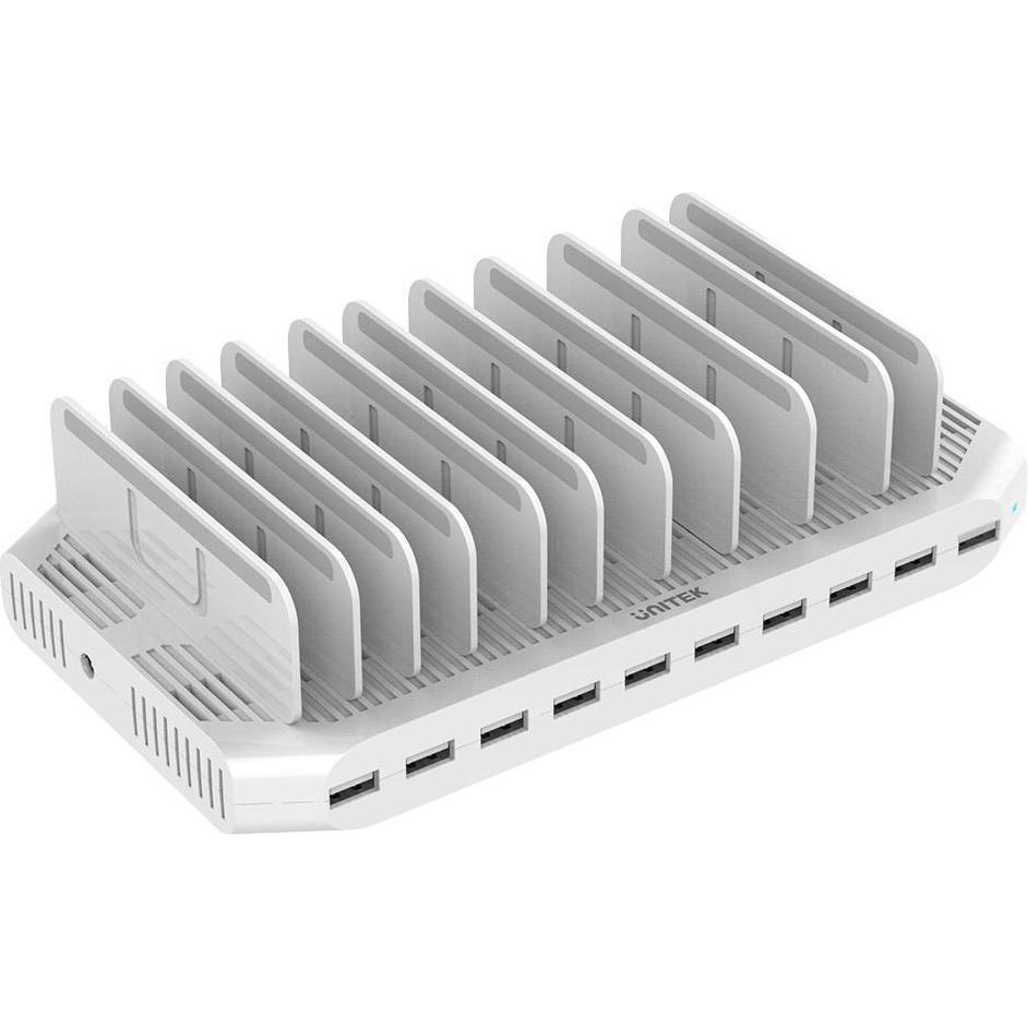 Unitek Smart Charging Station (Docking Port, 10 Ports), Dockingstation + USB Hub, Weiss