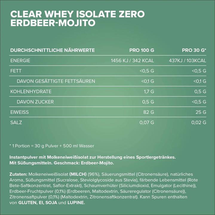 Nährwerte und Zutaten IronMaxx Clear Whey Isolate Zero (400G Dose) (400 g, 1x)