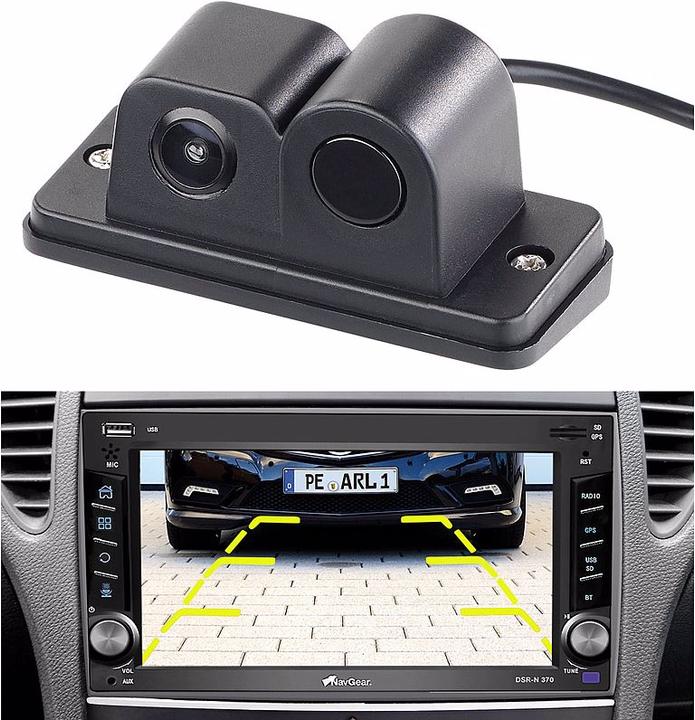 Actual product image Lescars 2 times: Color rear view camera and parking aid