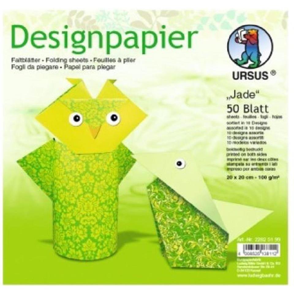 Ursus, Bastelpapier, Desinpapier Faltblätter 'Jade' 100g/qm 20x20cm VE=50 Blatt sortiert 10 Designs (100 g/m², 50 x)