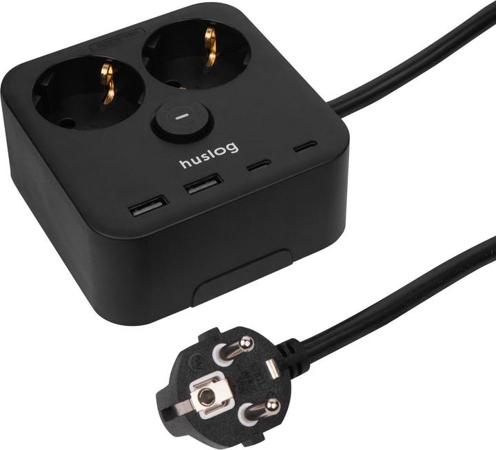 Huslog Power strip with phone holder HUS1055 (2x, CEE 7/4, 1.40 m)