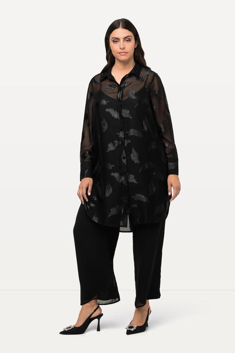 Produktbild Ulla Popken Longbluse, Chiffon, Metallic-Federn, Hemdkragen, Langarm (60)
