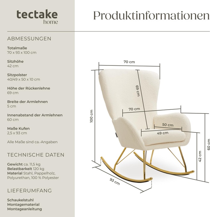 Immagine prodotto tectake sedia a dondolo Swing con pattini in acciaio e imbottitura spessa