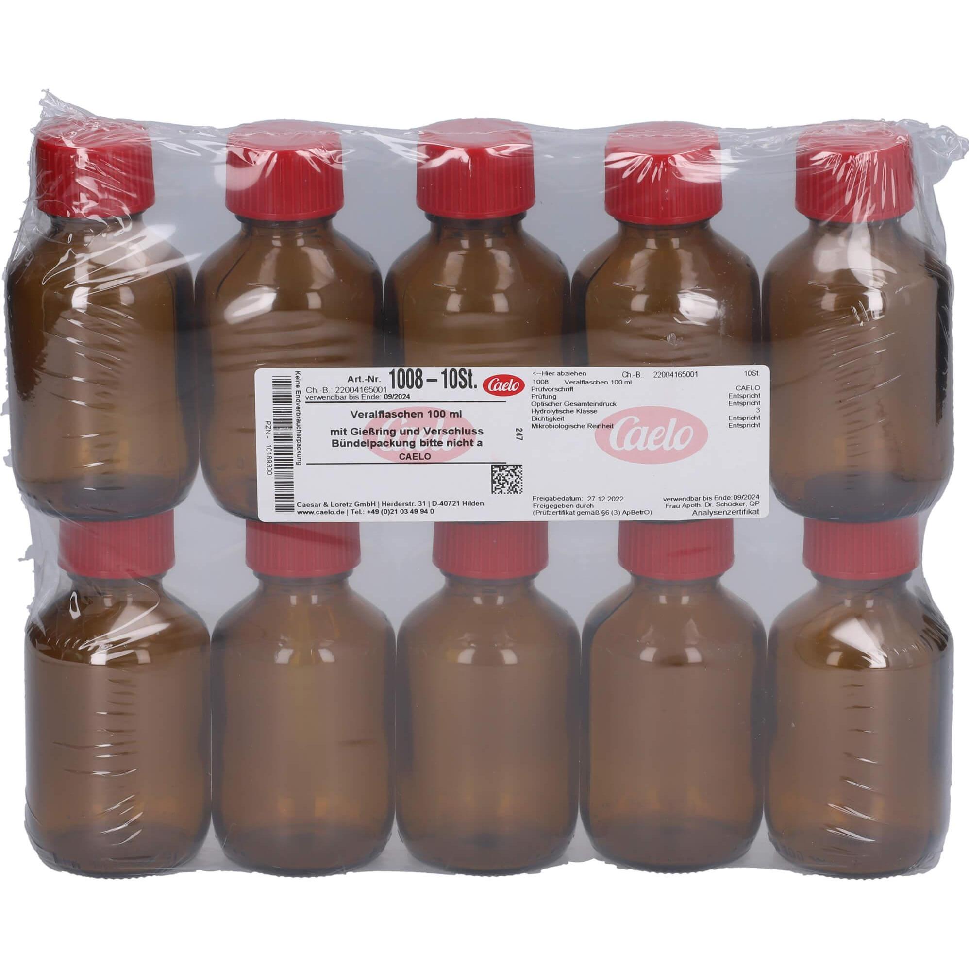 Caelo, Praxisbedarf, Veralflasche braun 100ml mit Giessring u.Verschl., 10 St FLA