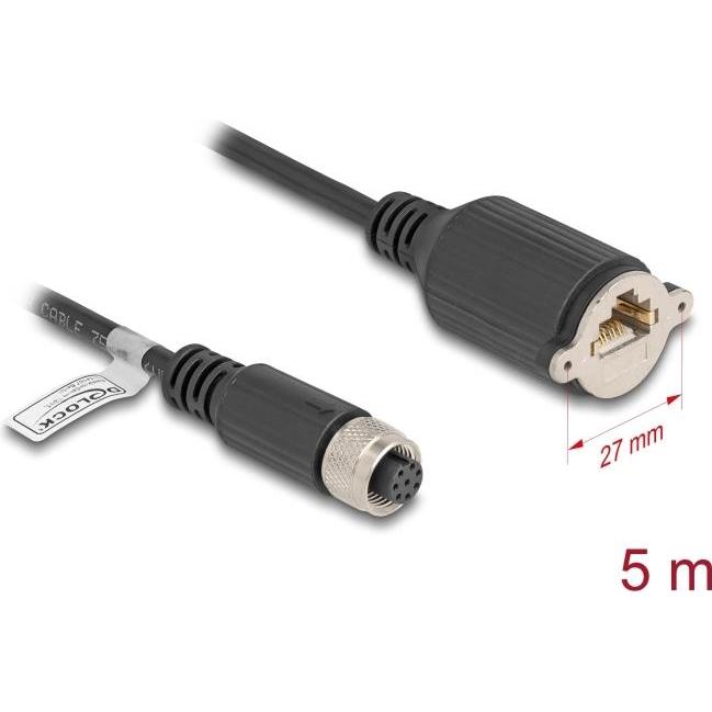 Delock M12 Kabel A-kodiert 8 Pin Buchse zu RJ45 Buchse zum E (F/UTP, CAT5e, 5 m), Netzwerkkabel