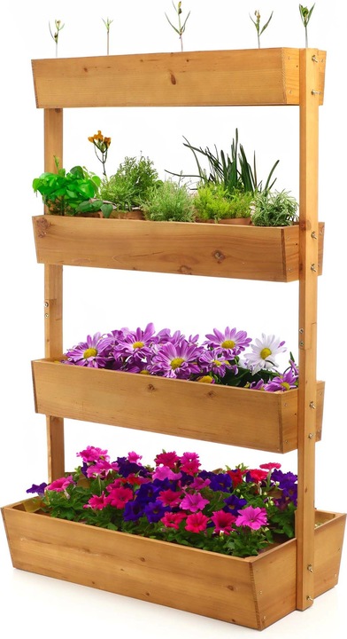 Produktbild Toboli Hochbeet Holz 85x45x140cm 4 Etagen Blumenkasten Pflanztreppe Blumentreppe
