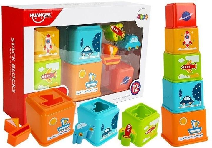 Immagine prodotto Lean Toys Piramide di tazze, quadrata, con immagini di veicoli, smistatrice per bambini