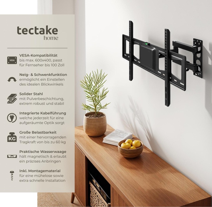 Image du produit tectake Support mural pour TV (Mur, 60", 60 kg)