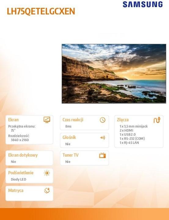 Actual product image Samsung QE75T (3840 x 2160 Pixels, 75")