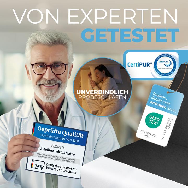 Produktbild Bestschlaf Klappmatratze, 3-teilige Faltmatratze, Reisebett, Gästematratze (75 x 195 cm, Schaumstoffkern)