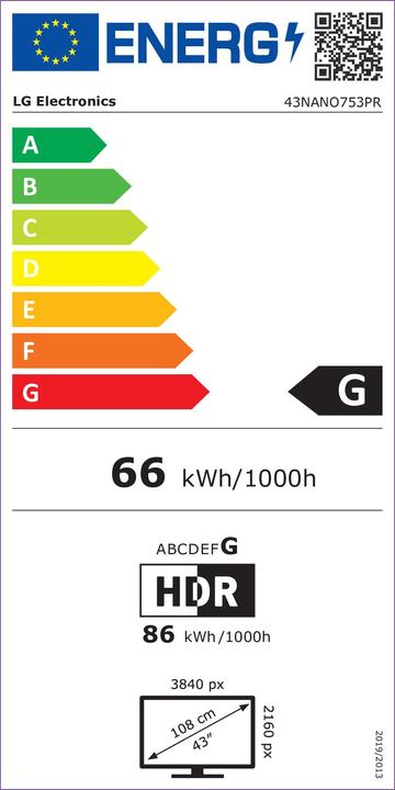 Energy Label LG 43NANO753PR (43", NANO75, Nano-Cell, 4K, 2022)