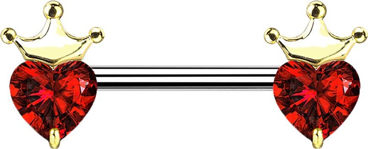 Image du produit Star Piercing Barbell 14k vergoldet Kristallherz rot mit Krone (Acier chirurgical 316L, Laiton)