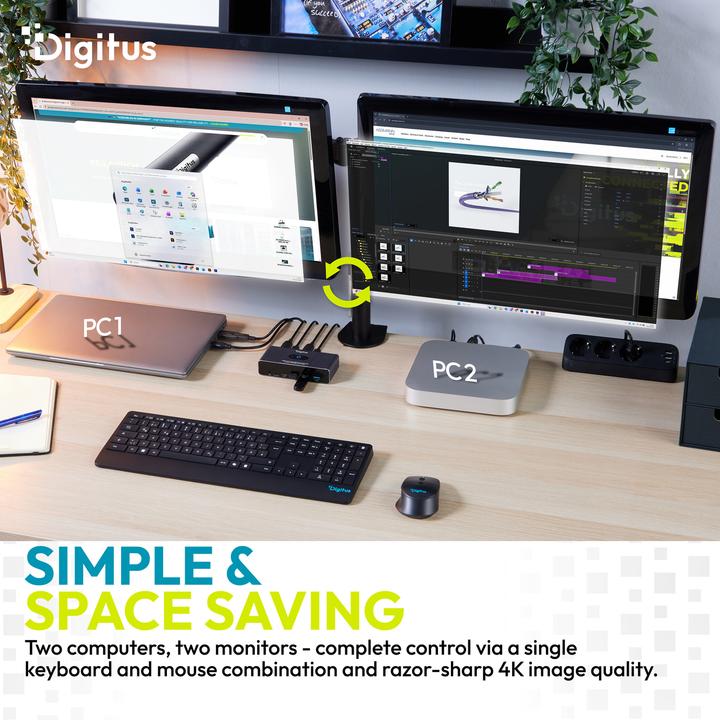 Produktbild Digitus USB-C 3.0 Dual HDMI KVM Switch, 2-Port, 4K60Hz, Core Line