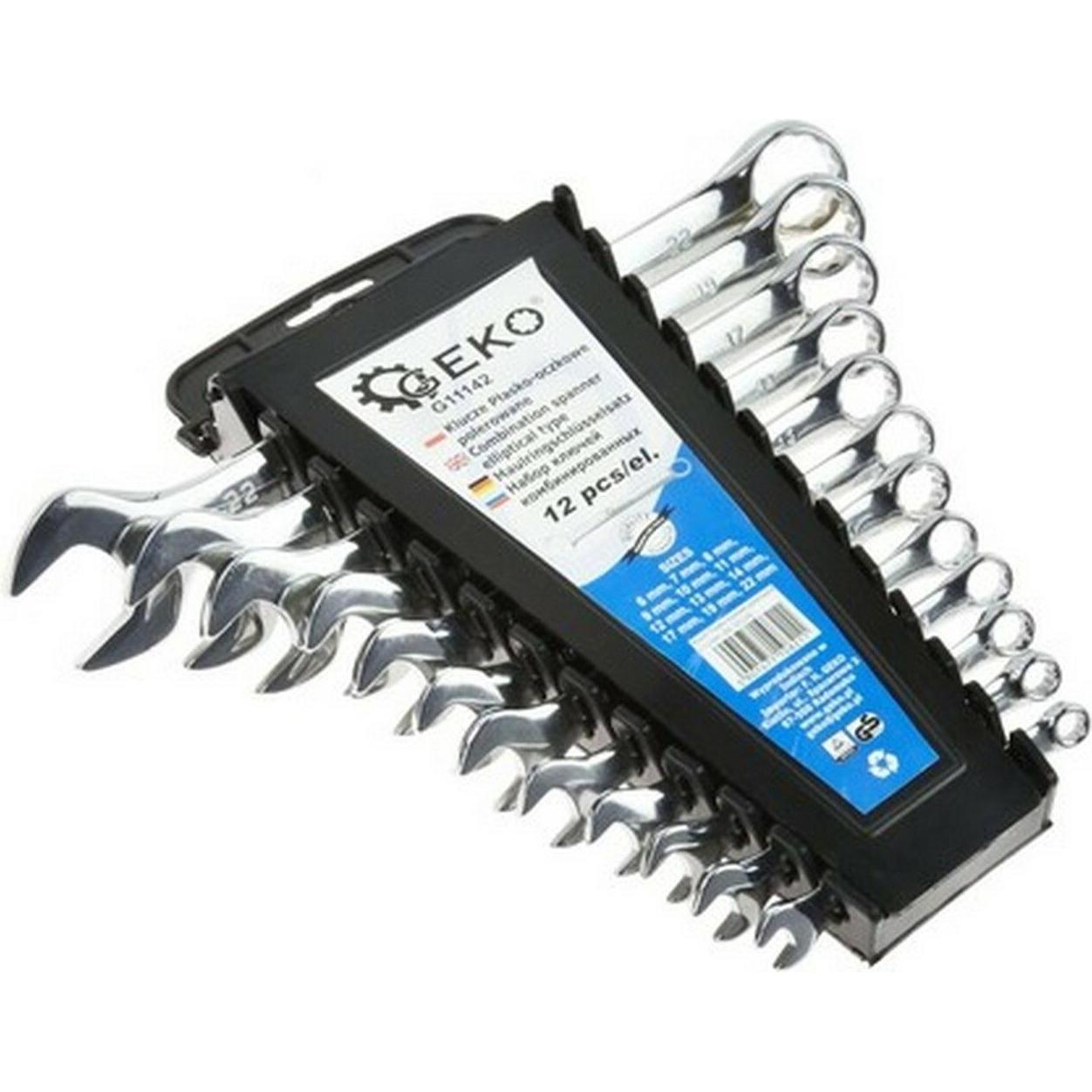 GEKO, Schraubenschlüssel, Schlüsselsatz, 12-tlg., 6-22mm, Kunststoff. -Halter (22 mm, 8 mm, 10  mm, 9 mm, 16 mm, 19 mm, ...