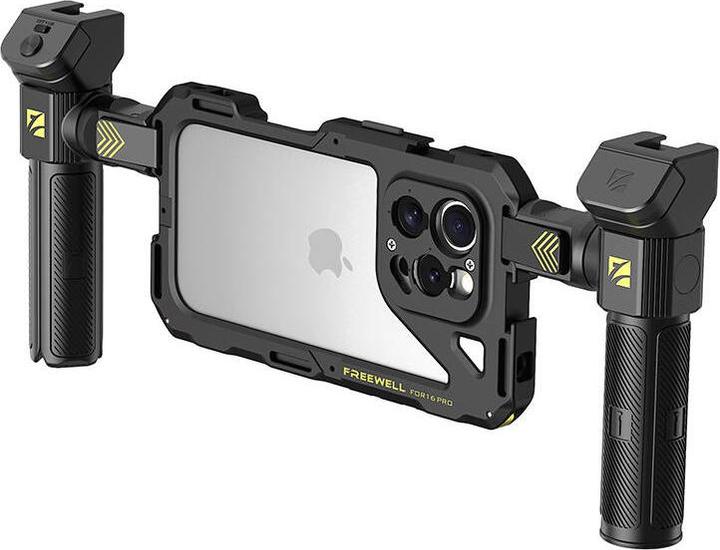 Actual product image Freewell iPhone 16 Pro Genius Rig iPhone 16 Pro Genius Rig Cage, Tripod and Monopod Handles, Bluetooth Remote