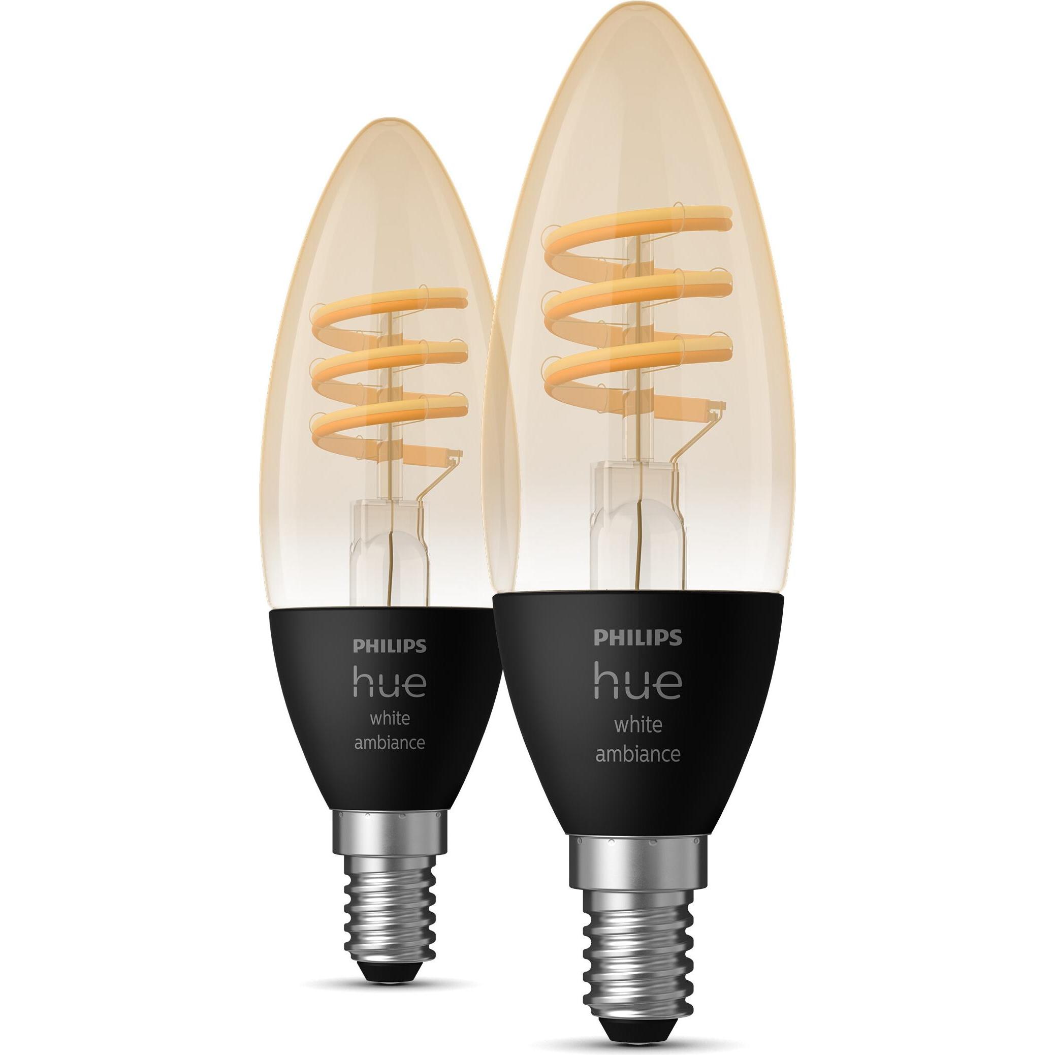 Philips Hue, Leuchtmittel, Filament White Ambiance (E14, 4.60 W, 350 lm, 2 x, G)