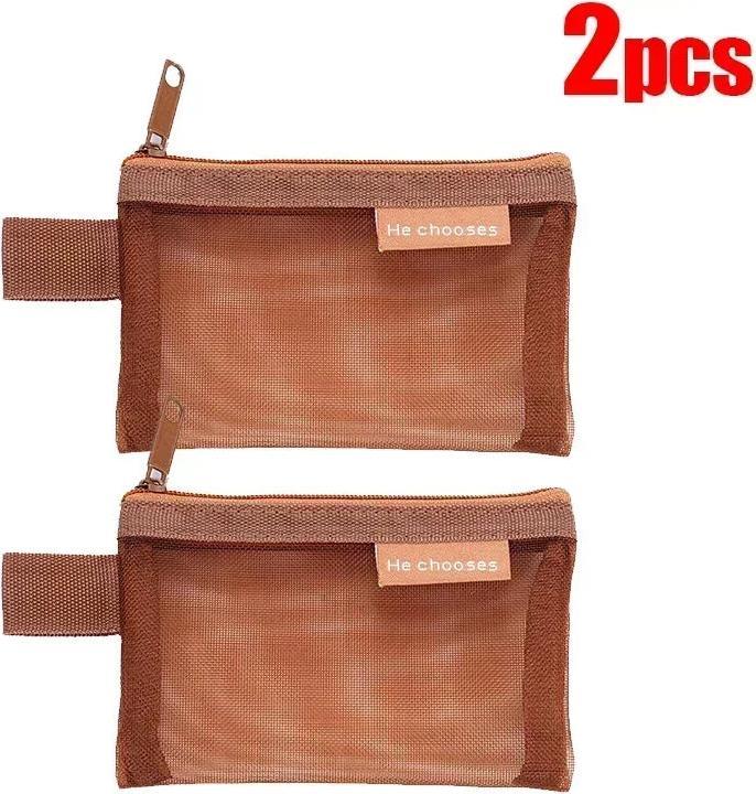 Actual product image Only-Bags.Store 2 Pcs Mini Mesh Storage Bags Multi-colour Portable Pencil Case Holder Coin Cosmetic Jewellery Travel