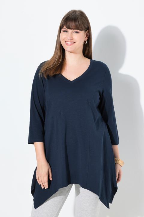 Image du produit Ulla Popken T-shirt, finition en pointe, col en V, manches 3/4, coton bio (58)