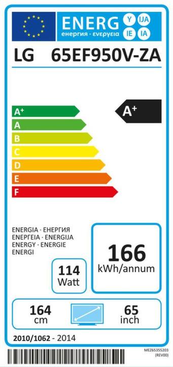 Energy Label LG OLED 65ef950v (65", OLED, 4K)