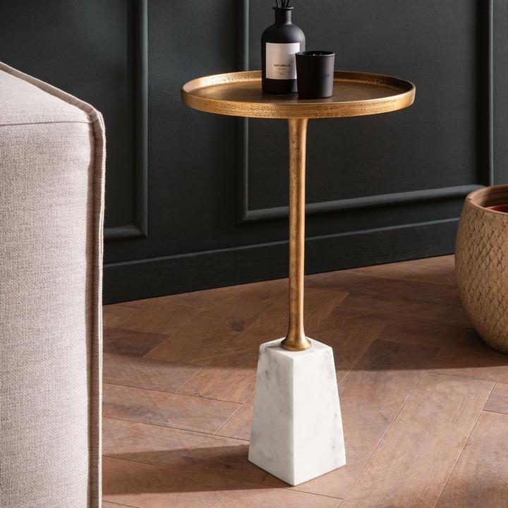 Produktbild FineBuy Beistelltisch Echter Marmor Ø 34 cm Anstelltisch Wohnzimmertisch Rund