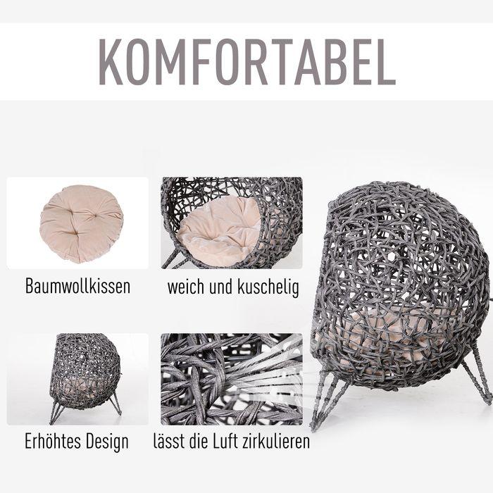 Immagine prodotto Swisshandel24 Casetta per gatti in rattan con cuscini Zona notte per gatti Grotta per gatti con piedini rialzati (Gatto)