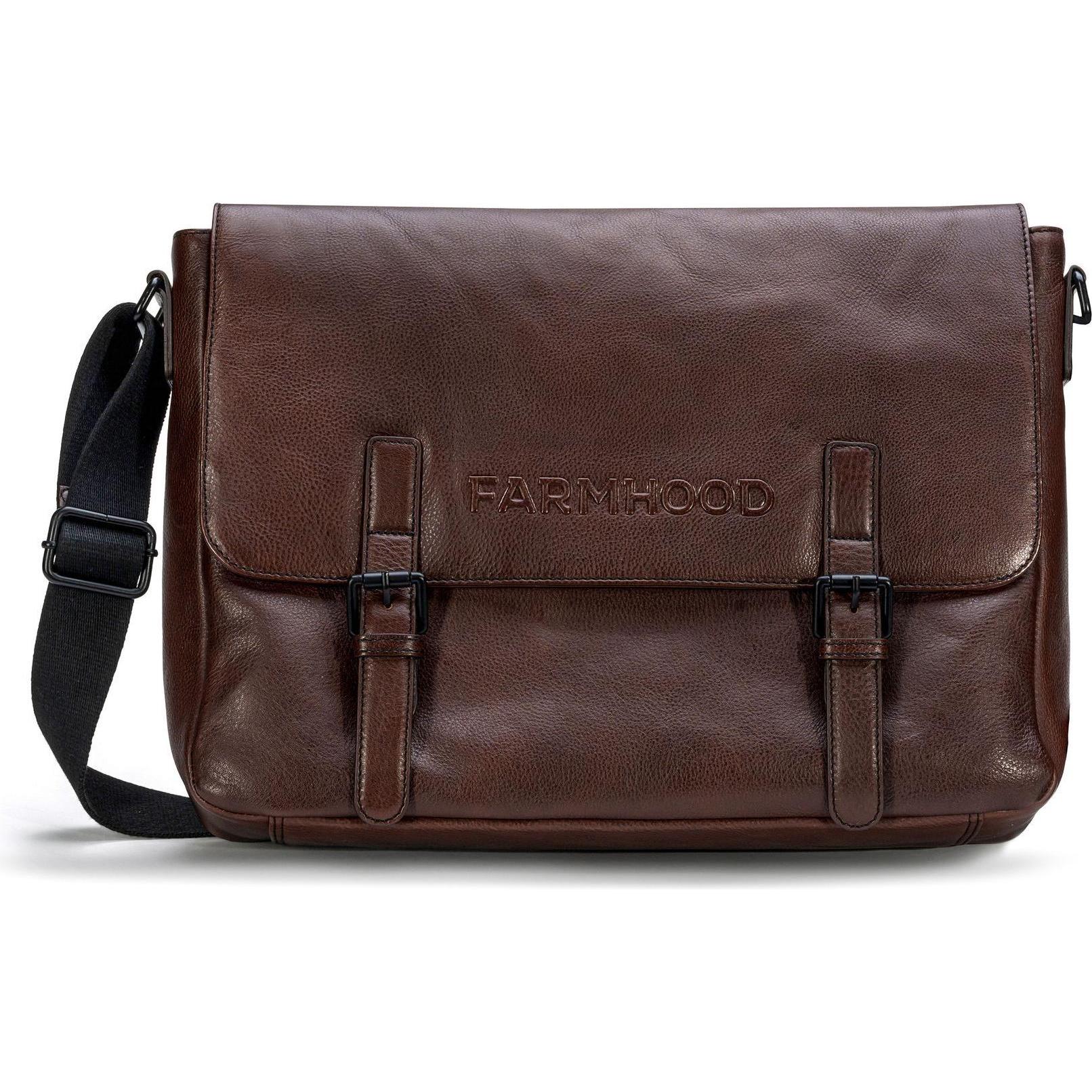 Farmhood, Handtasche, Memphis Aktentaschen Messenger Leder 38 cm Laptopfach, Braun
