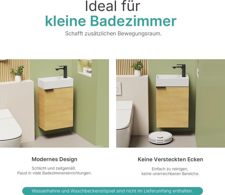 Produktbild Emke Badunterschrank mit Aufsatzwaschbecken Eiche horizontal Soft Close Tür, Einlegeböden, hängend