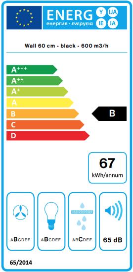 Energie-Label Falmec Dunstabzugshaube Wand Evo Plus MERCURIO 60 N P Schwarz (Wandhaube)