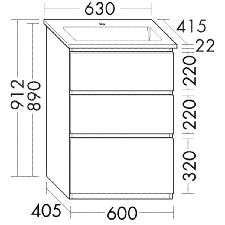 Thumbnail - burgbad, Badmöbelset, Lin20 tiefes Keramik-Waschtisch inklusive Waschtischunterschrank 3 Auszüge, 630x415x912mm