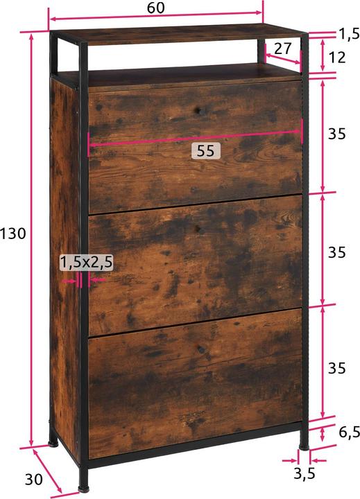 Produktbild tectake Schuhregal (32 x 61 x 130 cm)