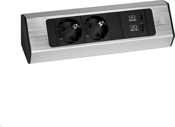 Bachmann CASIA 2 2xCEE7/3 1xUSB A/C 22W 2,0m AEH aspect inox (2 x, CEE 7/3, 2 m)