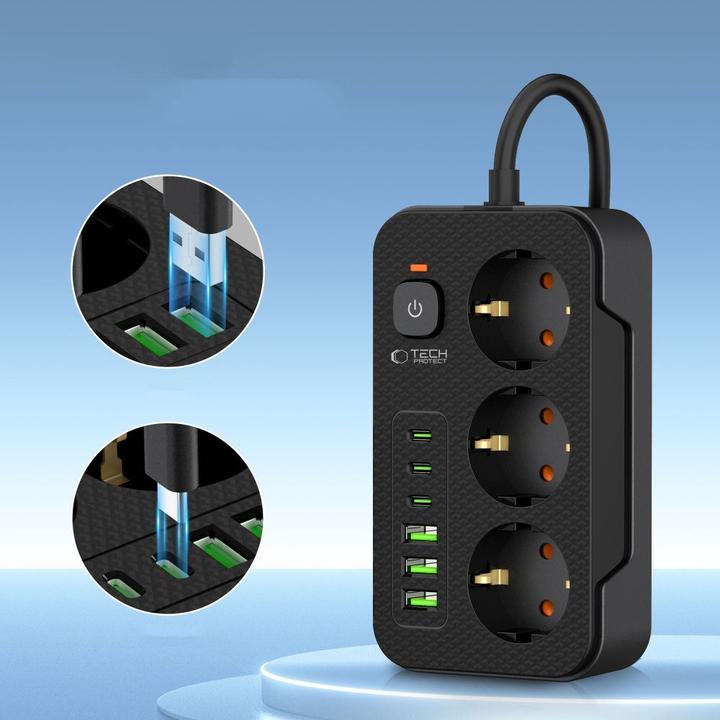 Productafbeelding Tech-Protect PC3X6 Power Strip (3 x, CEE, USB-C, USB-A, 2 m)
